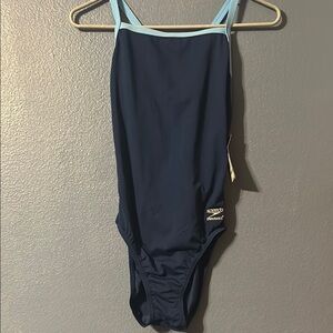 Speedo Women's One Piece Swimsuit - Navy and Light Blue